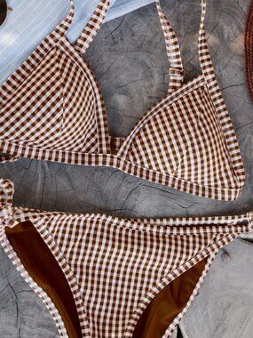 Pepper Swim Triangle Bikini Set and Bottom in Gingham